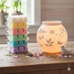 Scentsy VEIL MEADOW Wax Warmer Sanded Glass Floral Butterflies NIB NWT